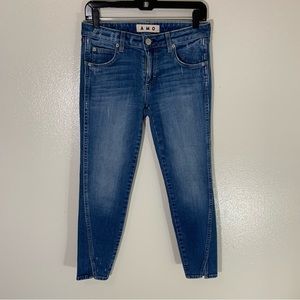 AMO Skinny Twist Ankle Slit Distressed Jeans 27